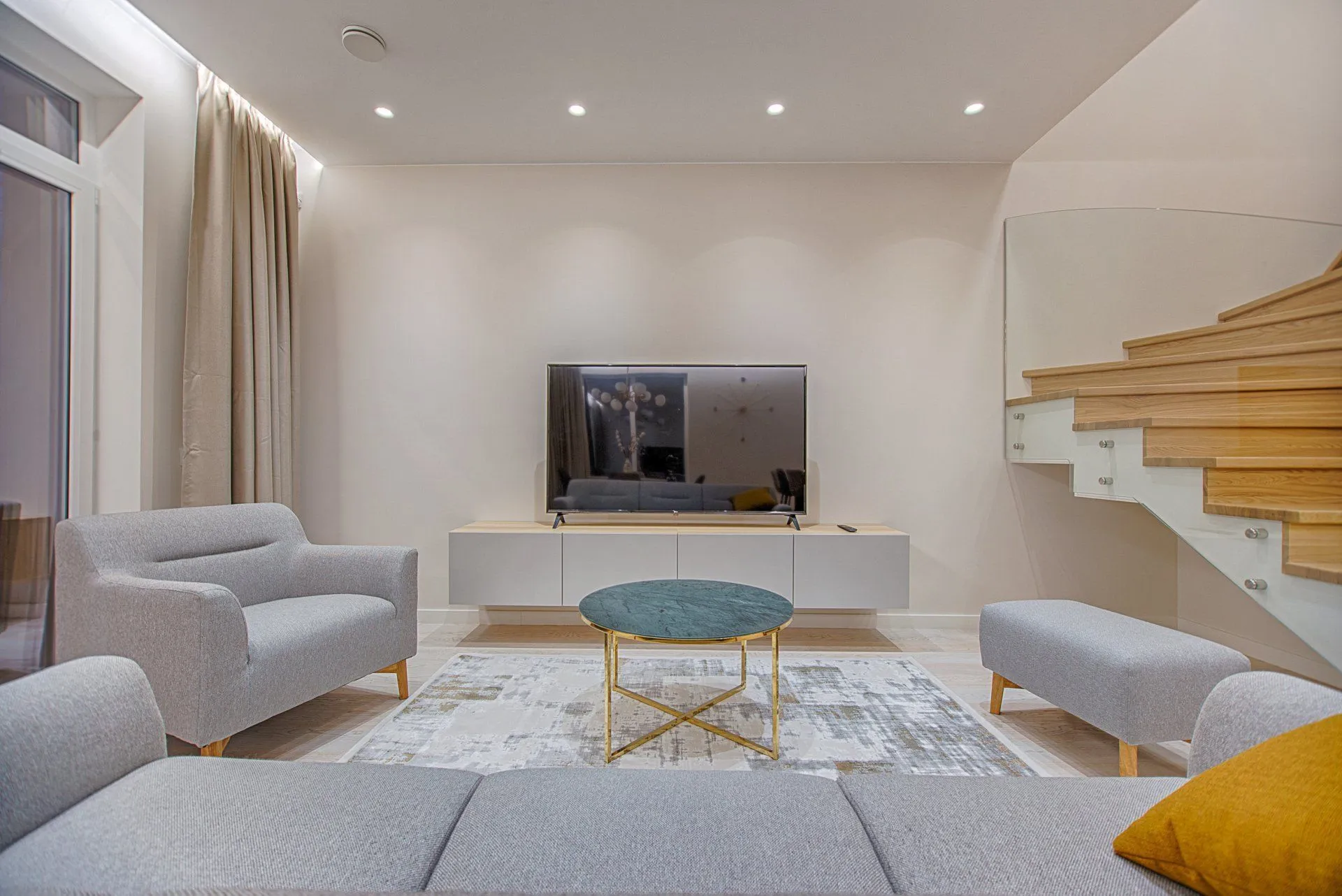 Modern living room with staircase