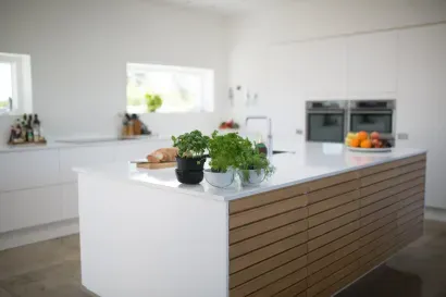 Bright modern kitchen and living room